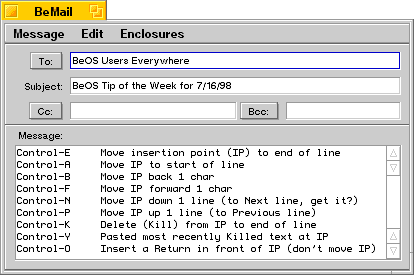 BeMail Keyboard Shortcuts
